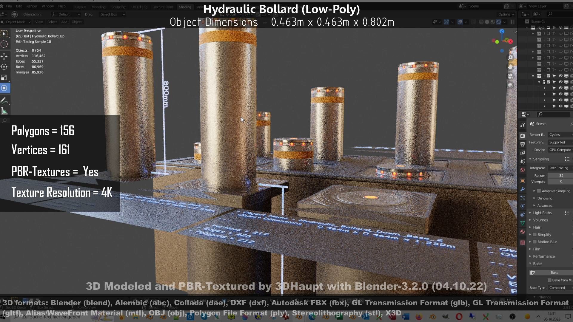 Hydraulic Bollard with LED Lights High and Low-Poly 3D Model Collection_71