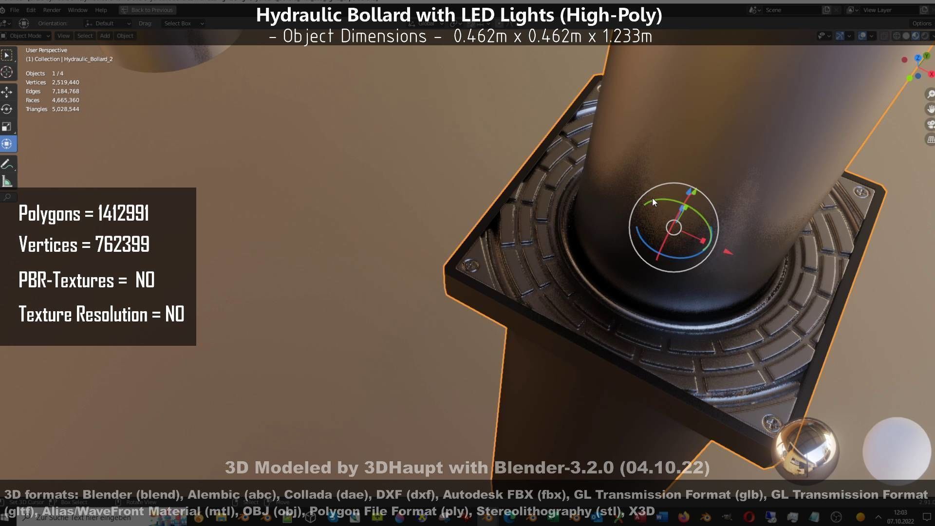 Hydraulic Bollard with LED Lights High and Low-Poly 3D Model Collection_91