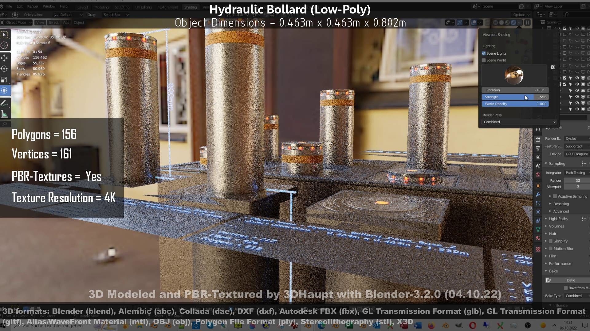 Hydraulic Bollard with LED Lights High and Low-Poly 3D Model Collection_73