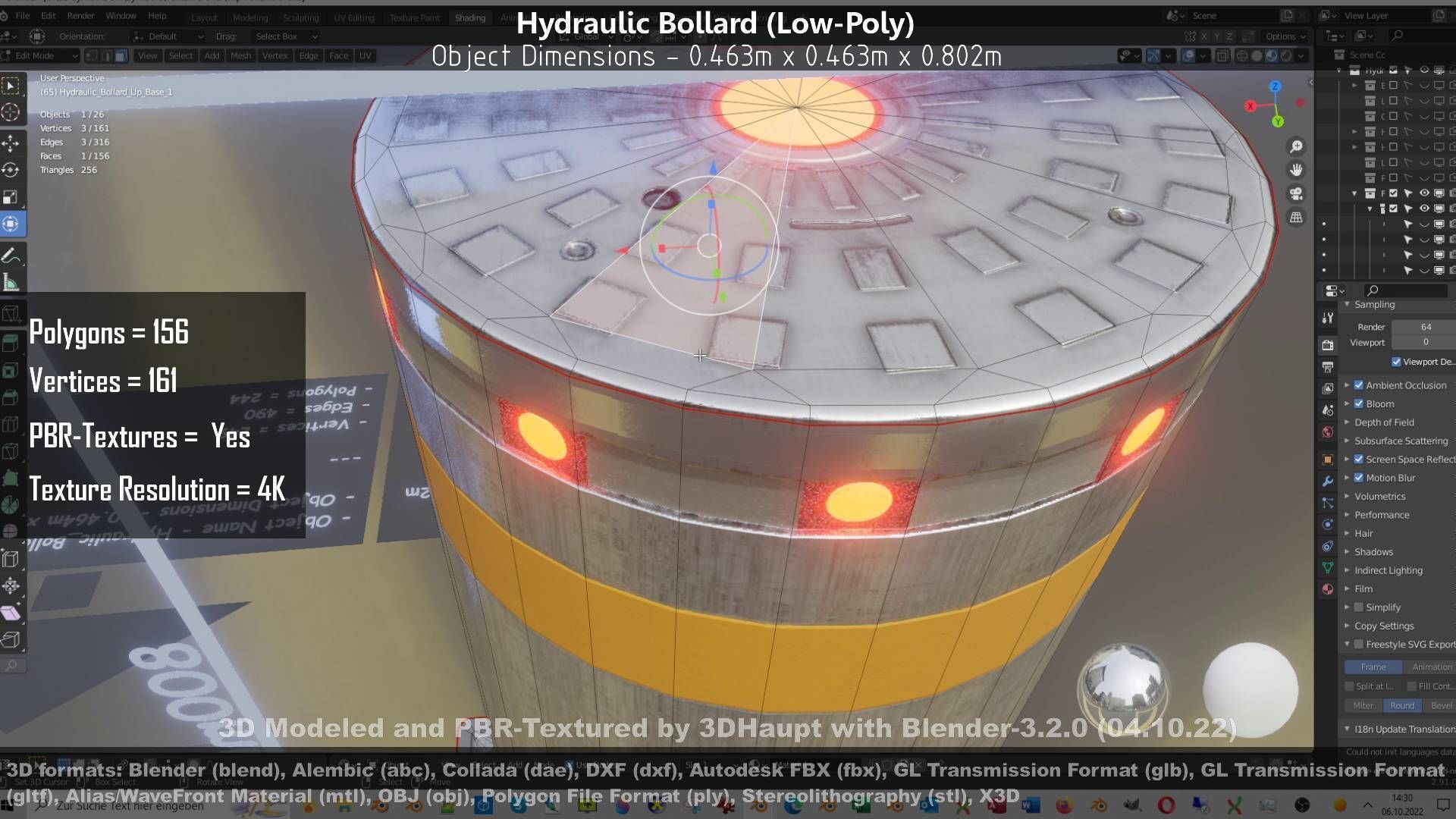 Hydraulic Bollard with LED Lights High and Low-Poly 3D Model Collection_36