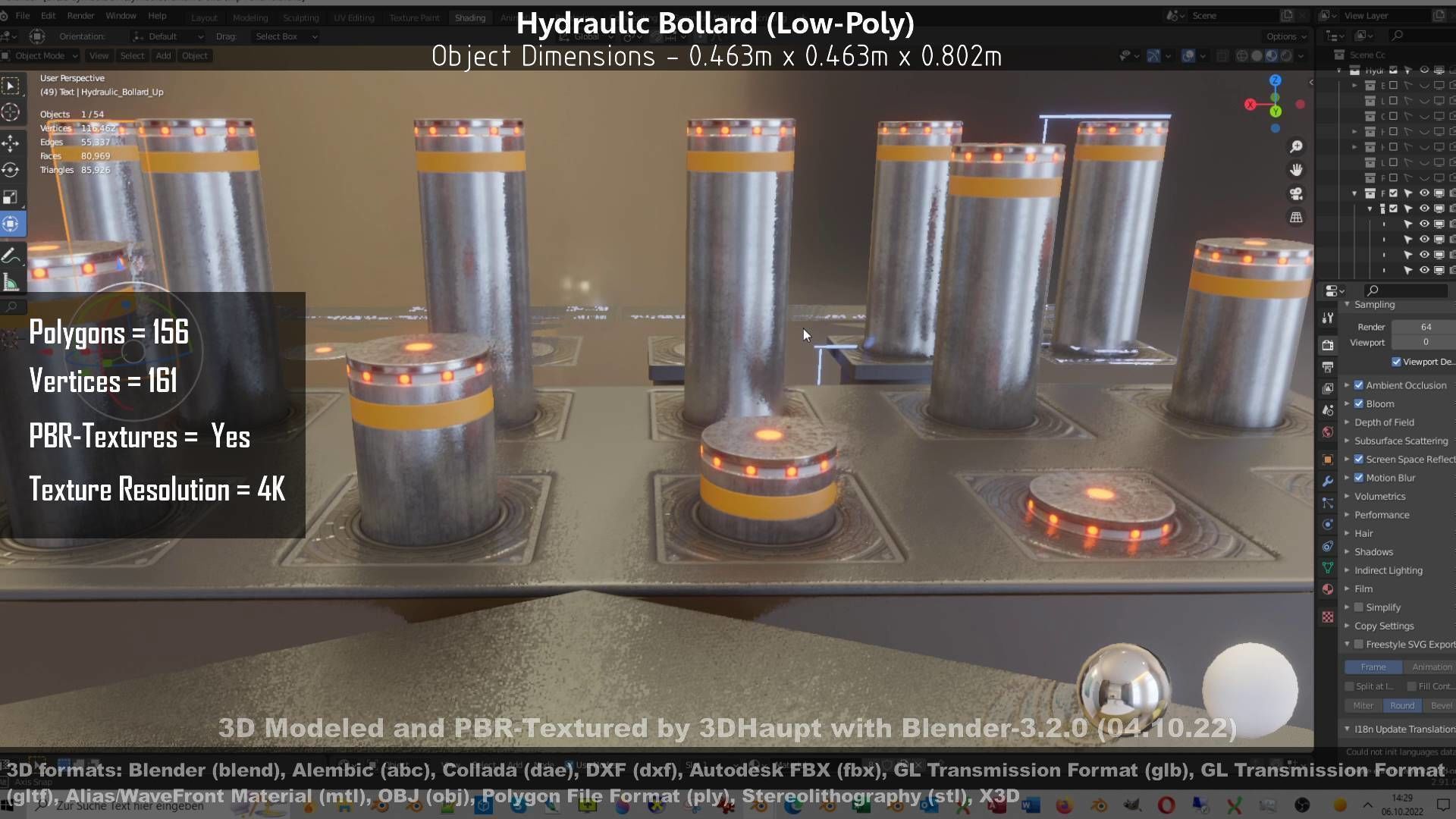 Hydraulic Bollard with LED Lights High and Low-Poly 3D Model Collection_75