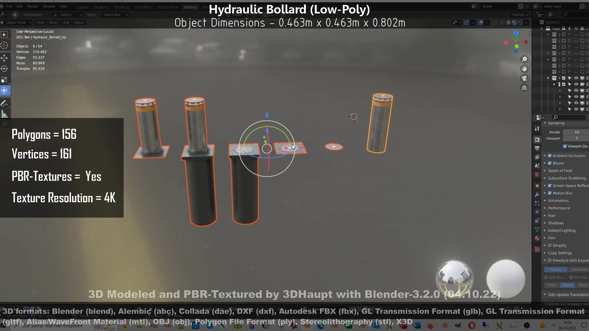 Hydraulic Bollard with LED Lights High and Low-Poly 3D Model Collection_29