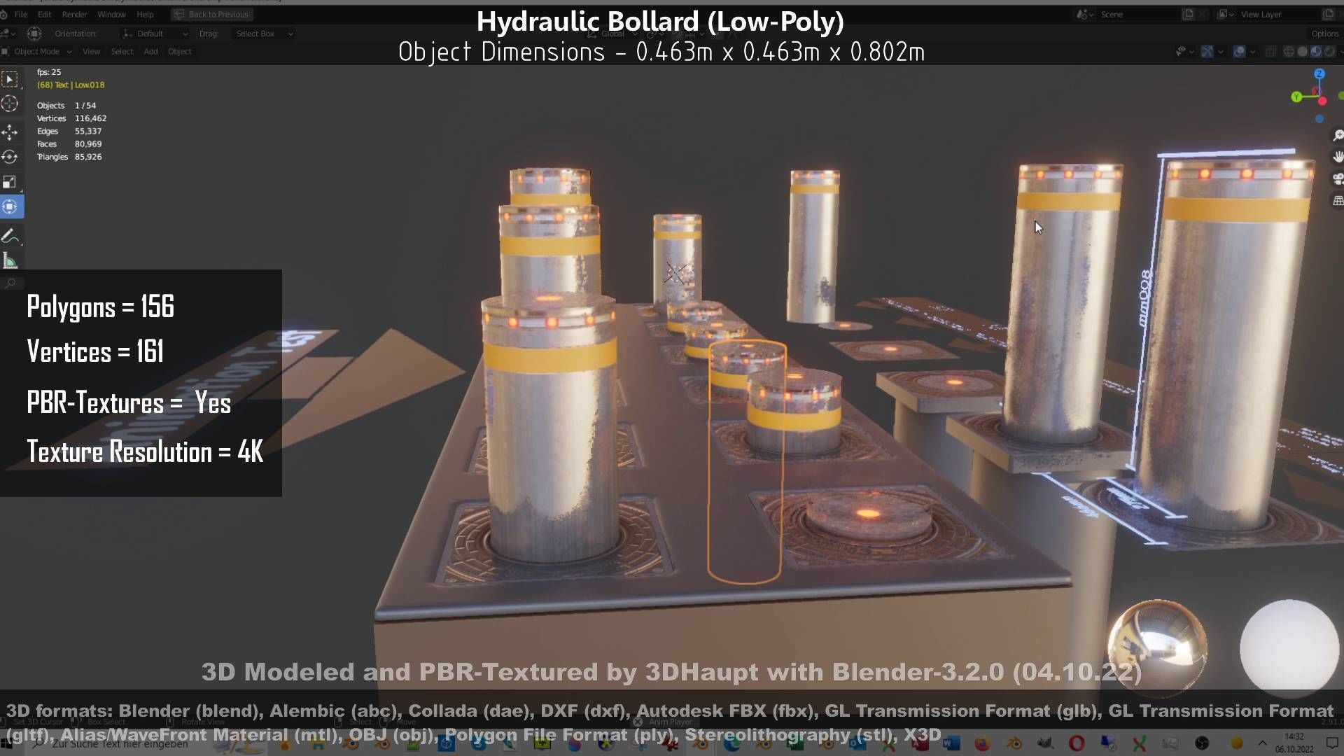 Hydraulic Bollard with LED Lights High and Low-Poly 3D Model Collection_60