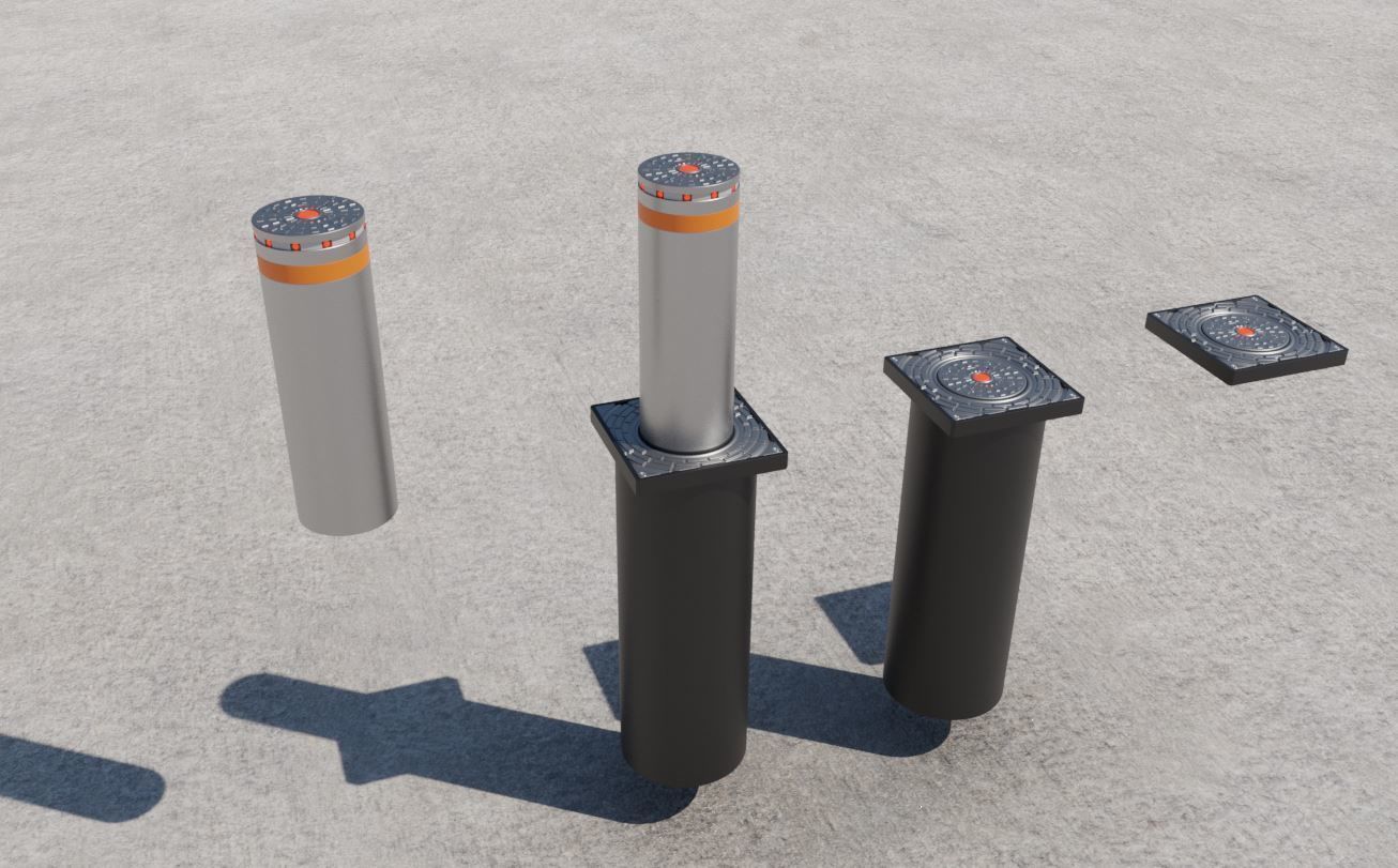 Hydraulic Bollard with LED Lights High and Low-Poly 3D Model Collection_22