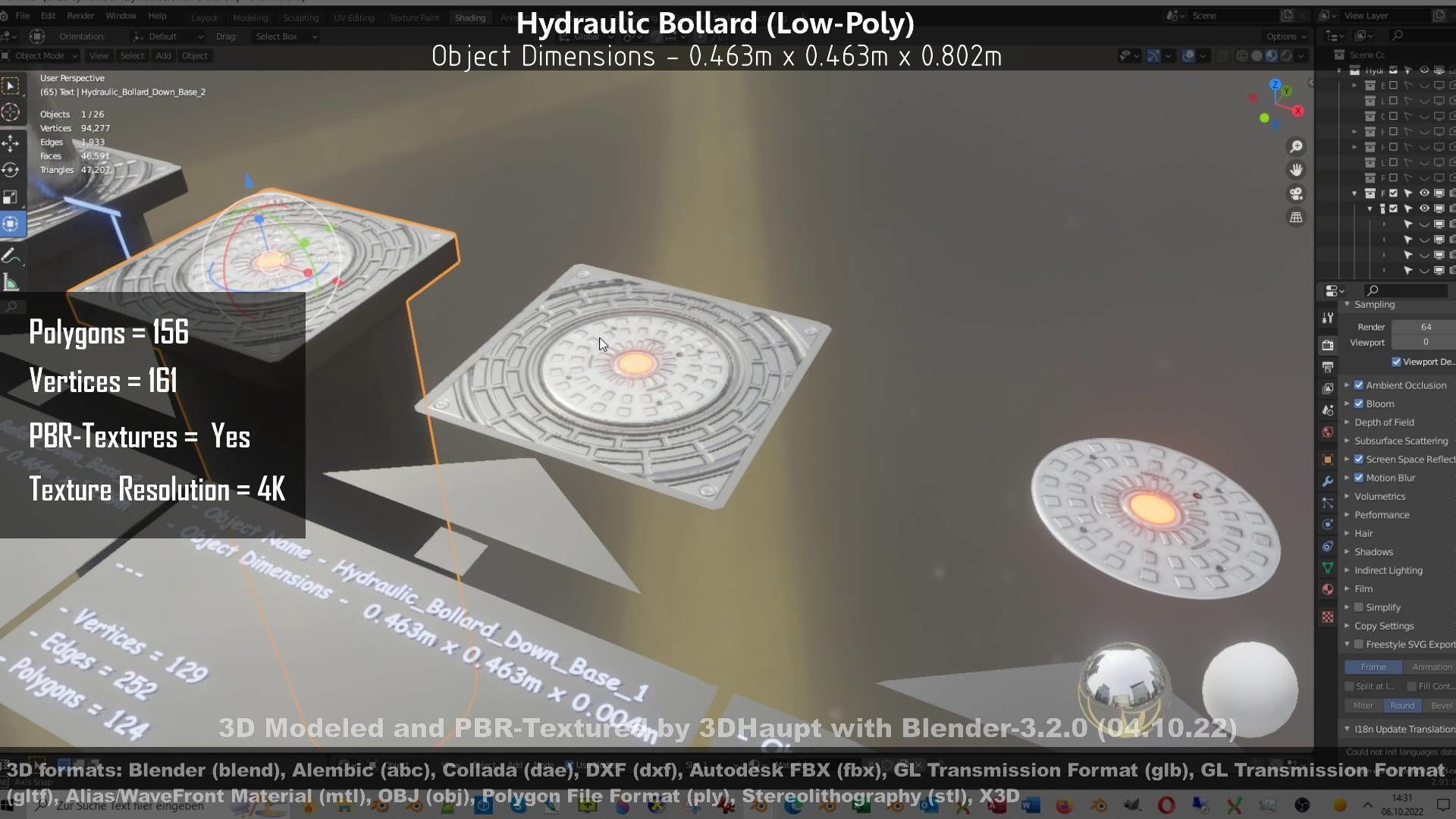 Hydraulic Bollard with LED Lights High and Low-Poly 3D Model Collection_48