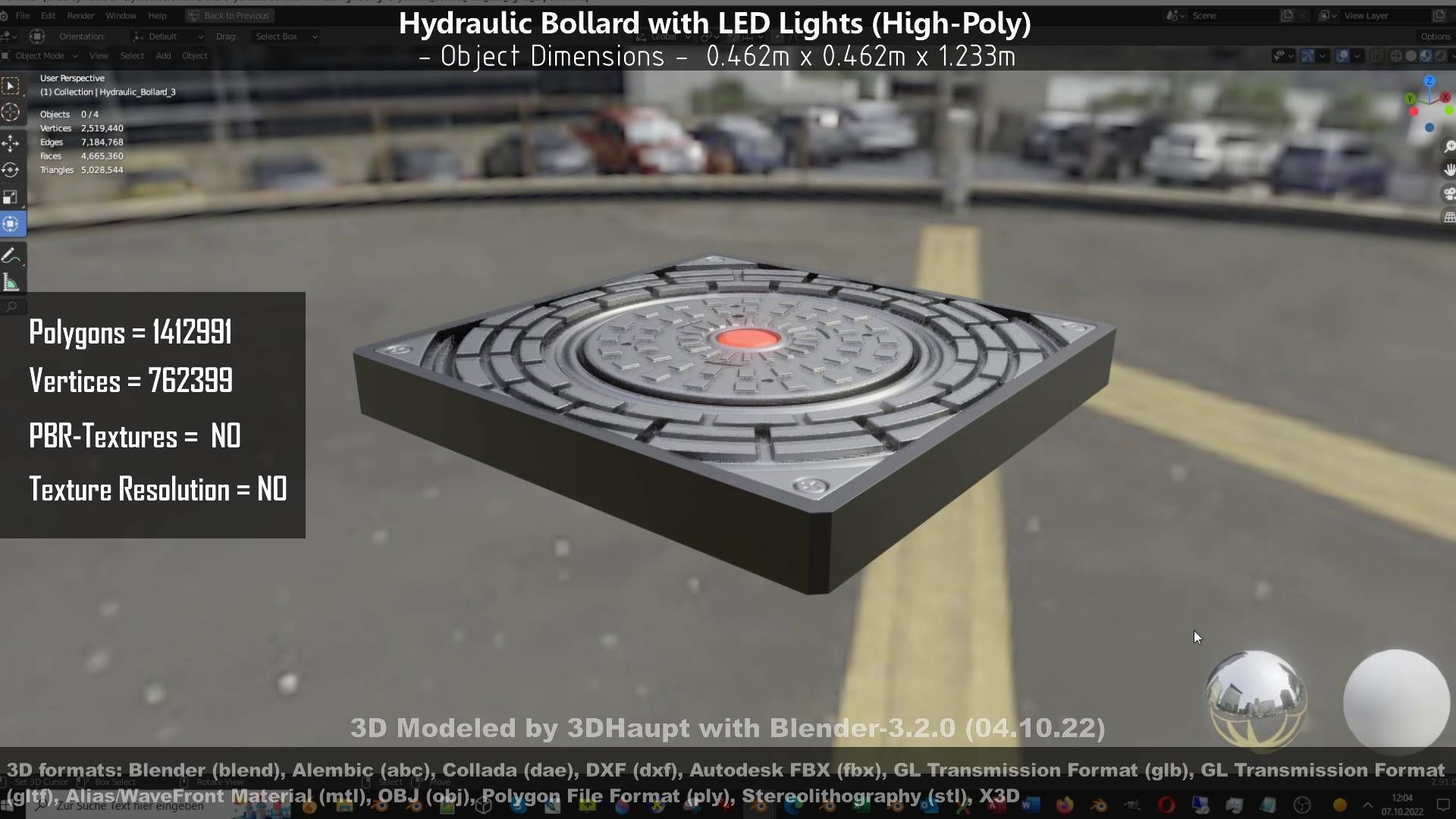 Hydraulic Bollard with LED Lights High and Low-Poly 3D Model Collection_117