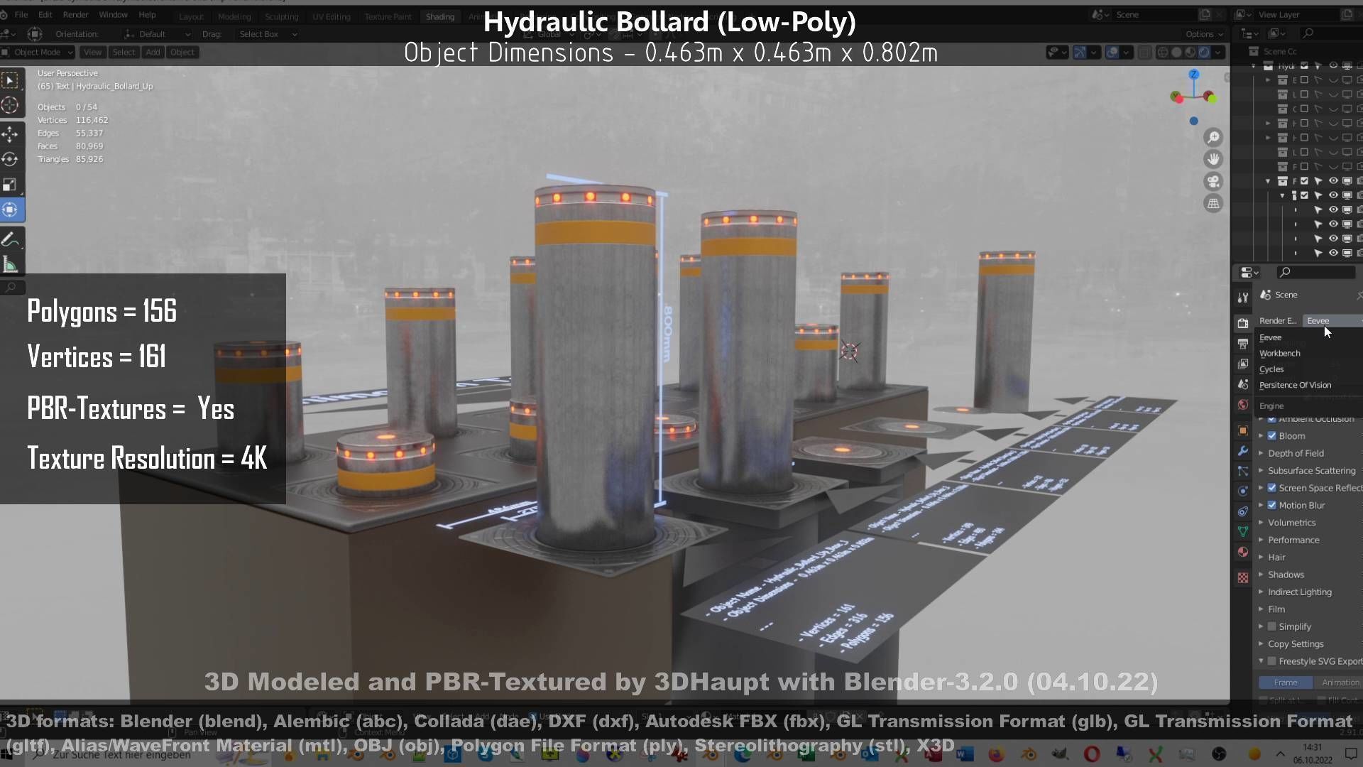 Hydraulic Bollard with LED Lights High and Low-Poly 3D Model Collection_34