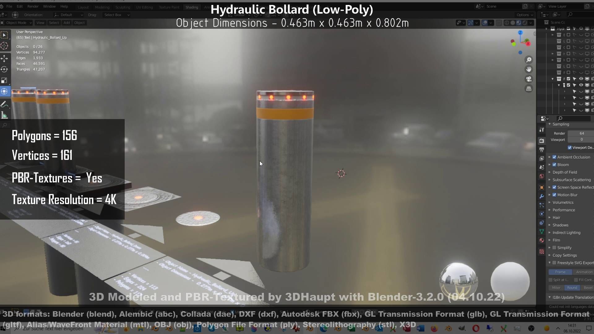 Hydraulic Bollard with LED Lights High and Low-Poly 3D Model Collection_54