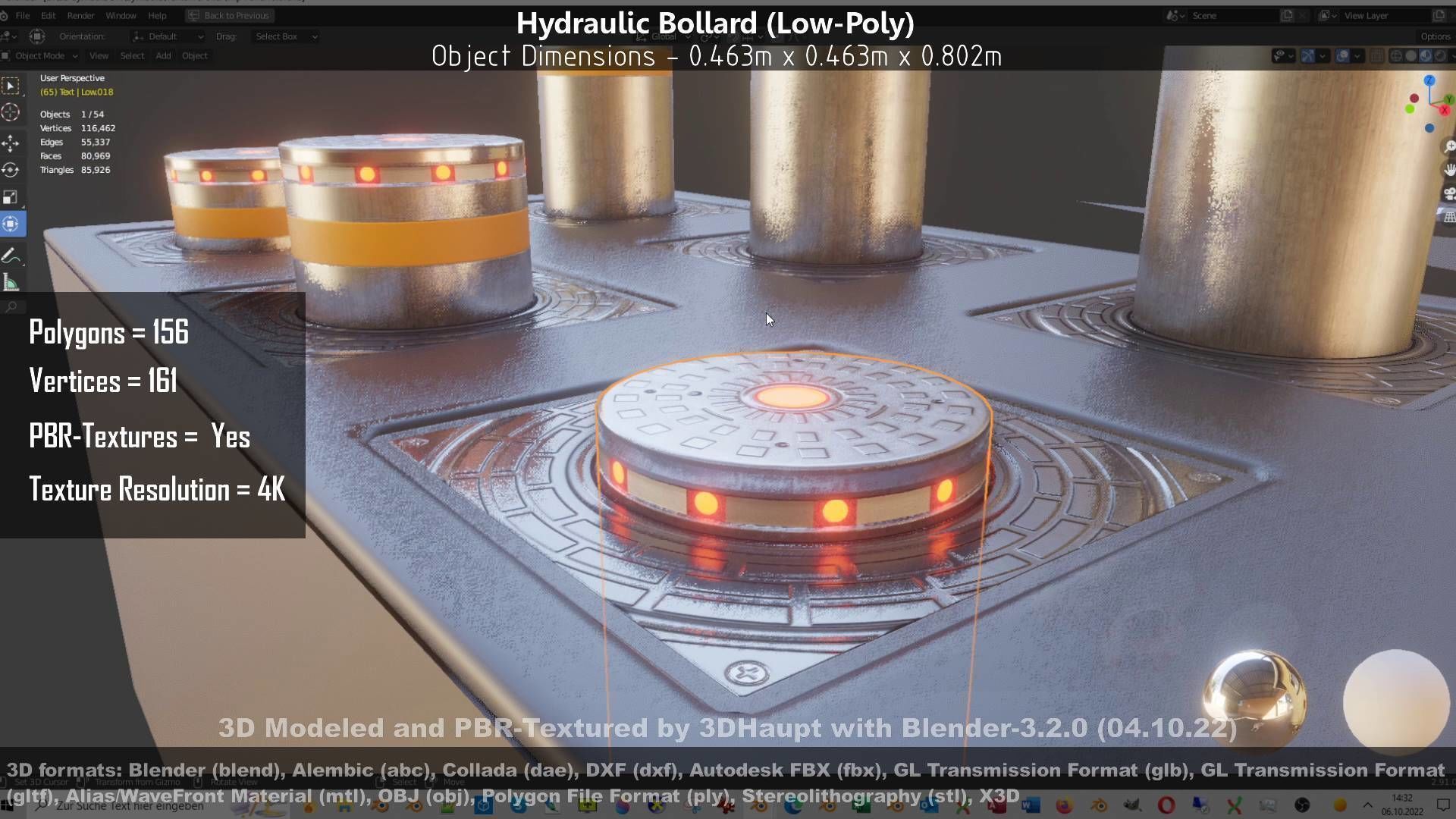 Hydraulic Bollard with LED Lights High and Low-Poly 3D Model Collection_64