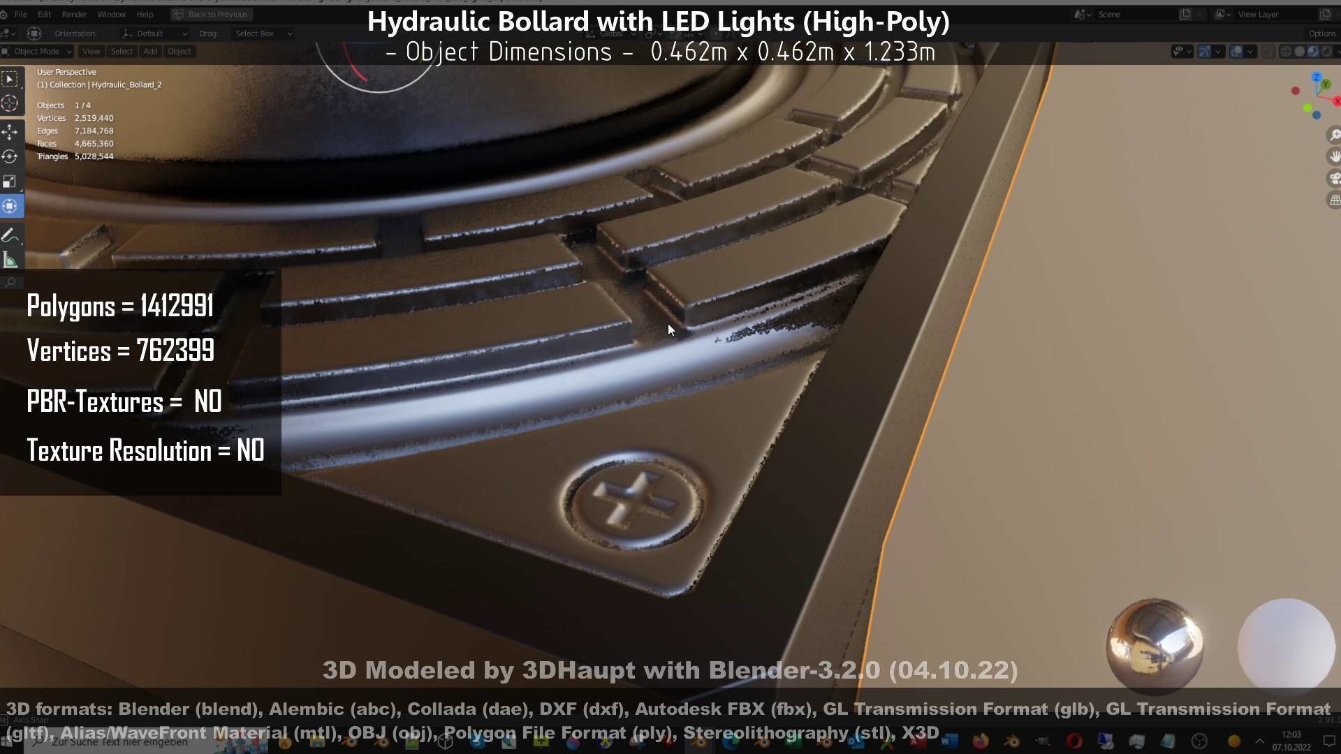 Hydraulic Bollard with LED Lights High and Low-Poly 3D Model Collection_88