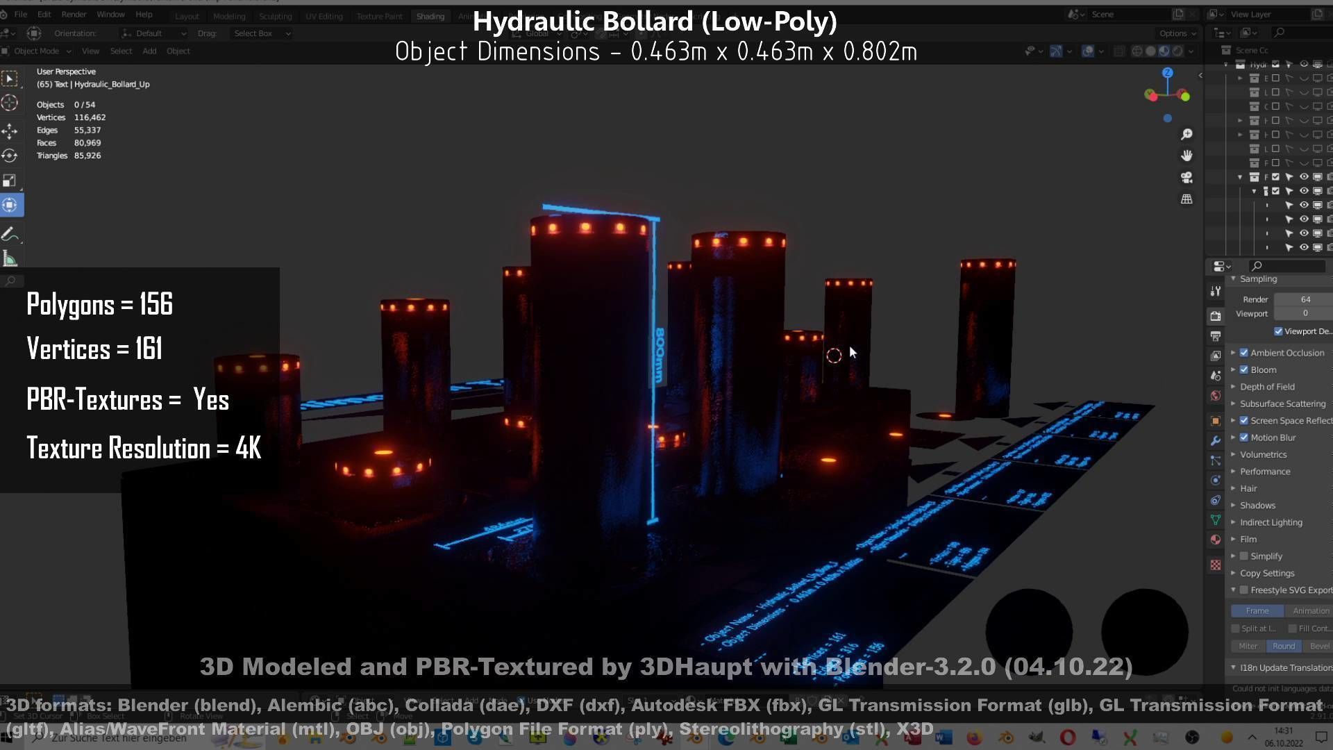 Hydraulic Bollard with LED Lights High and Low-Poly 3D Model Collection_59