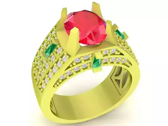 korean oval ruby and diamond men ring  3970 3D print model