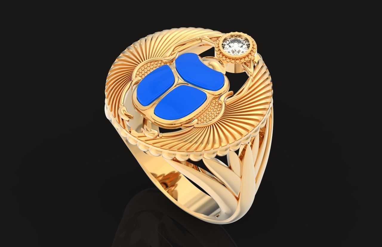 ring scarob beetle and cabochon or enamel Egiret amulet 648 3D print model_30