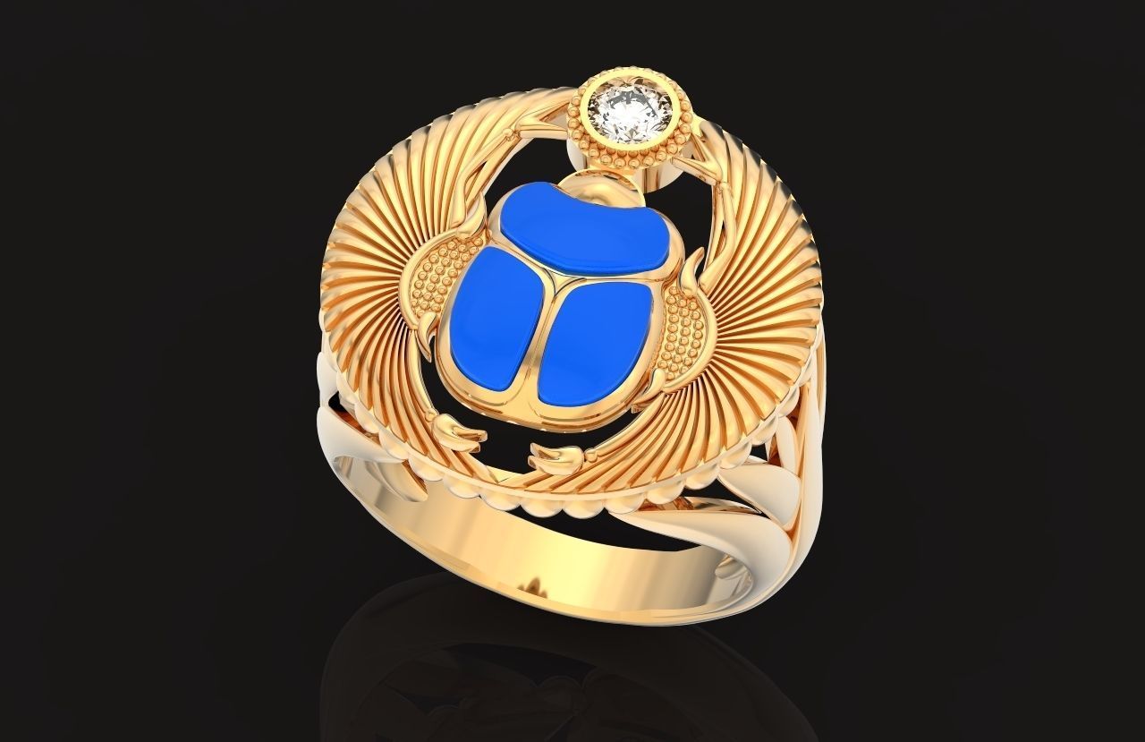 ring scarob beetle and cabochon or enamel Egiret amulet 648 3D print model_31
