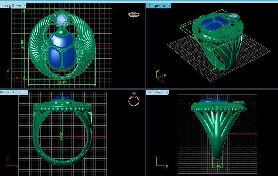 ring scarob beetle and cabochon or enamel Egiret amulet 648 3D print model_43