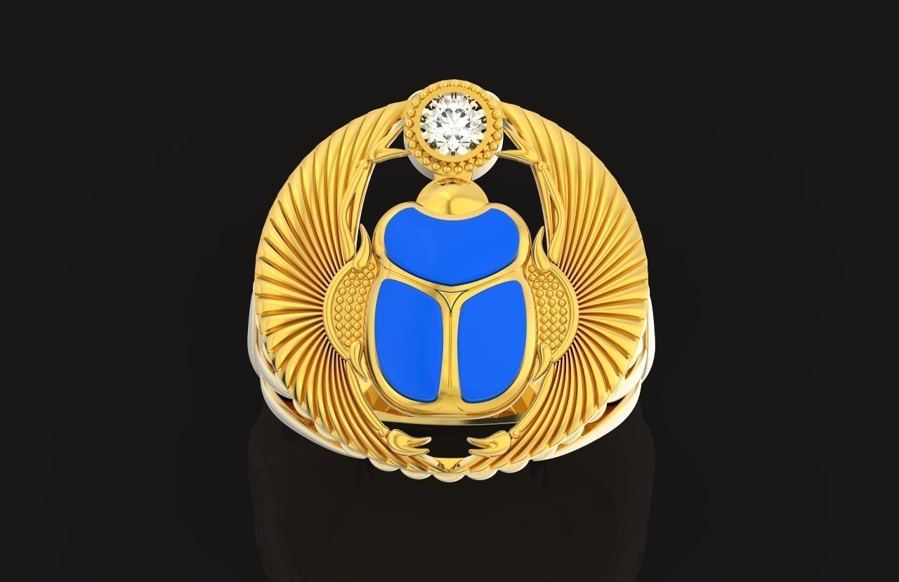 ring scarob beetle and cabochon or enamel Egiret amulet 648 3D print model_35