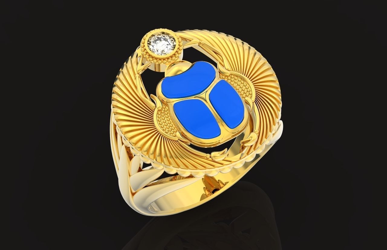 ring scarob beetle and cabochon or enamel Egiret amulet 648 3D print model_33