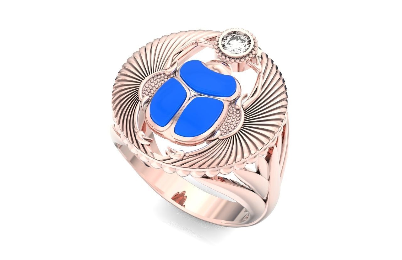ring scarob beetle and cabochon or enamel Egiret amulet 648 3D print model_18