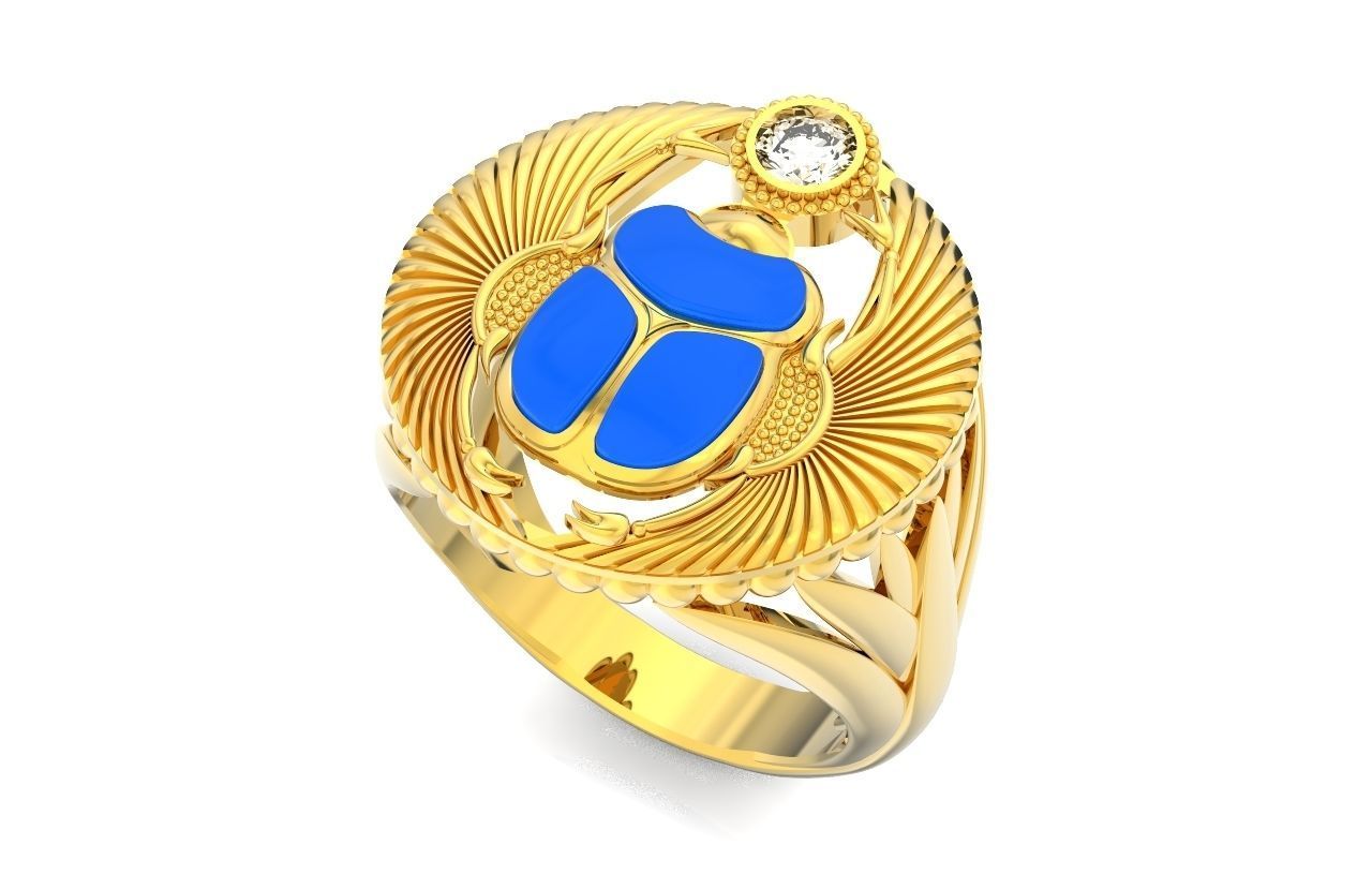 ring scarob beetle and cabochon or enamel Egiret amulet 648 3D print model_17