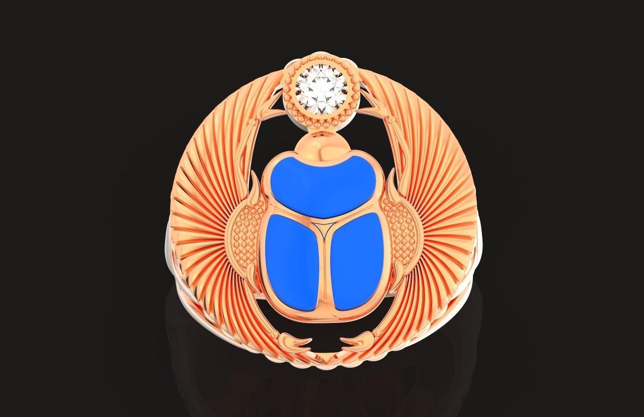 ring scarob beetle and cabochon or enamel Egiret amulet 648 3D print model_40