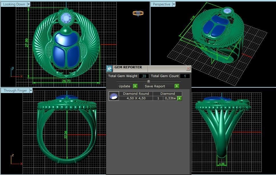 ring scarob beetle and cabochon or enamel Egiret amulet 648 3D print model_9