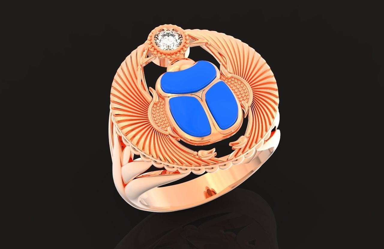 ring scarob beetle and cabochon or enamel Egiret amulet 648 3D print model_38