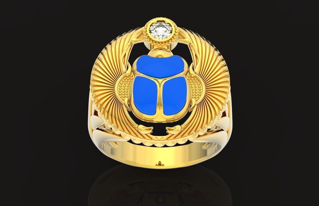 ring scarob beetle and cabochon or enamel Egiret amulet 648 3D print model_34