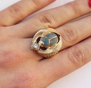 ring scarob beetle and cabochon or enamel Egiret amulet 648 3D print model_2