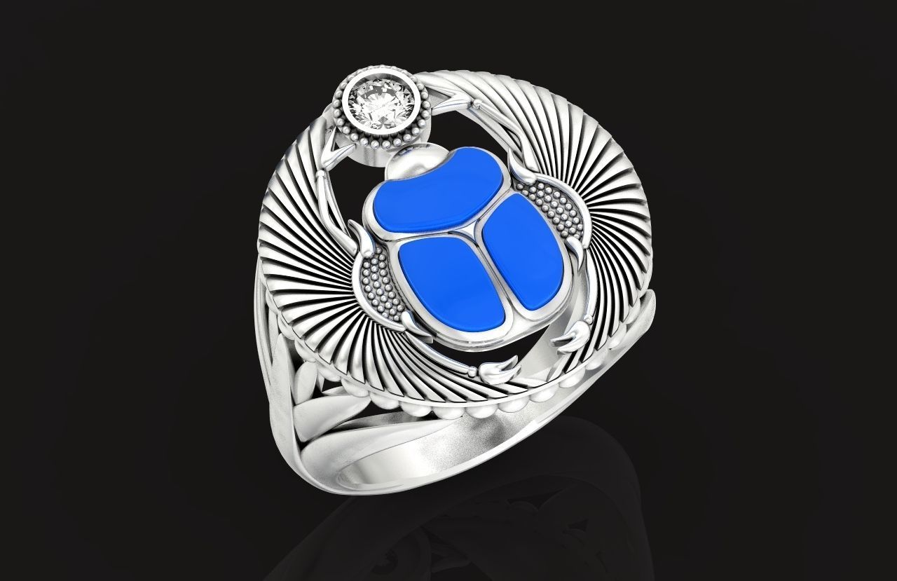 ring scarob beetle and cabochon or enamel Egiret amulet 648 3D print model_23