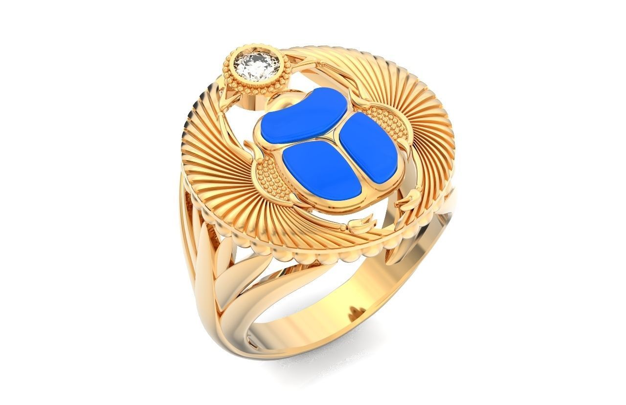 ring scarob beetle and cabochon or enamel Egiret amulet 648 3D print model_13