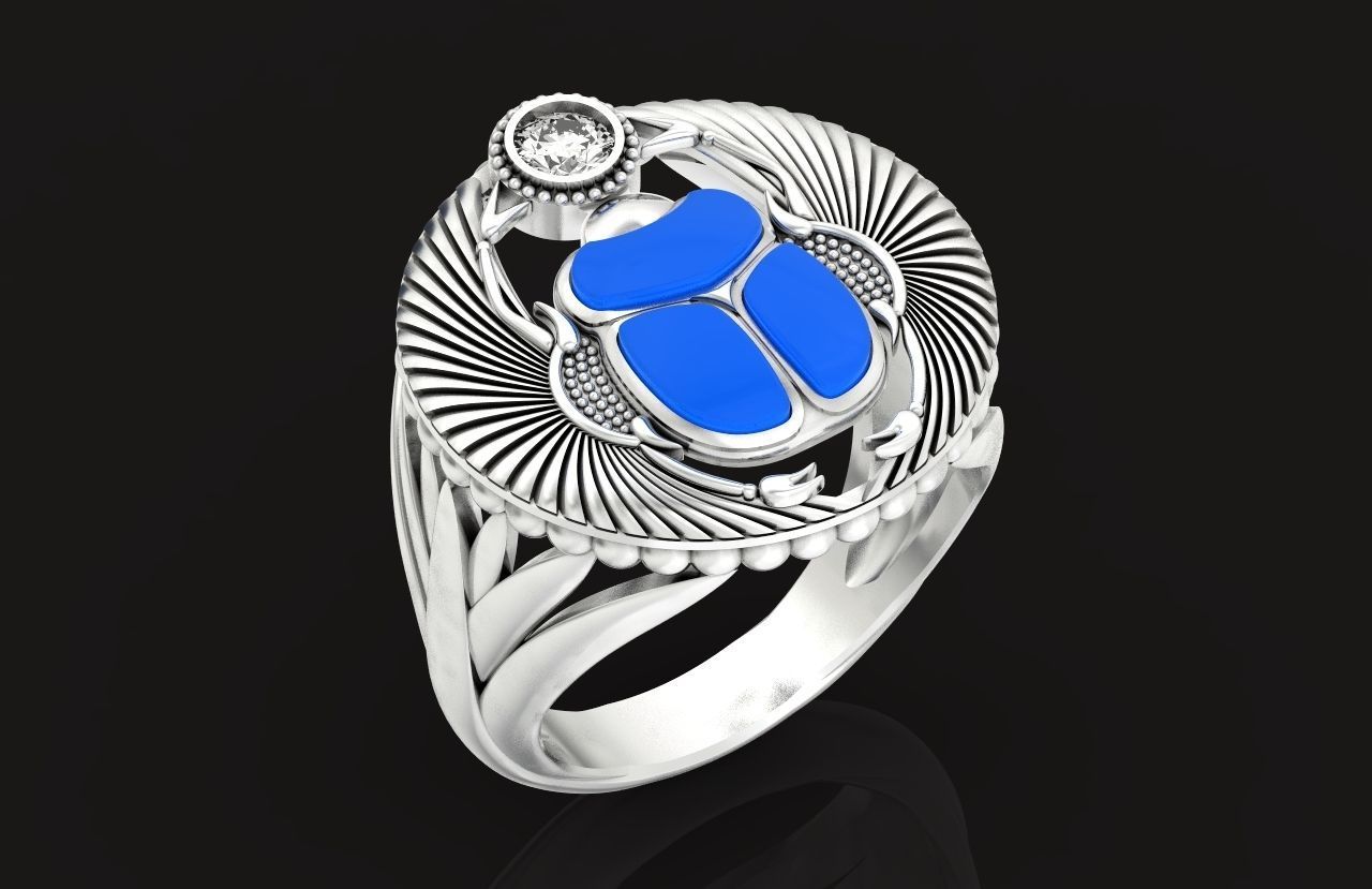 ring scarob beetle and cabochon or enamel Egiret amulet 648 3D print model_26