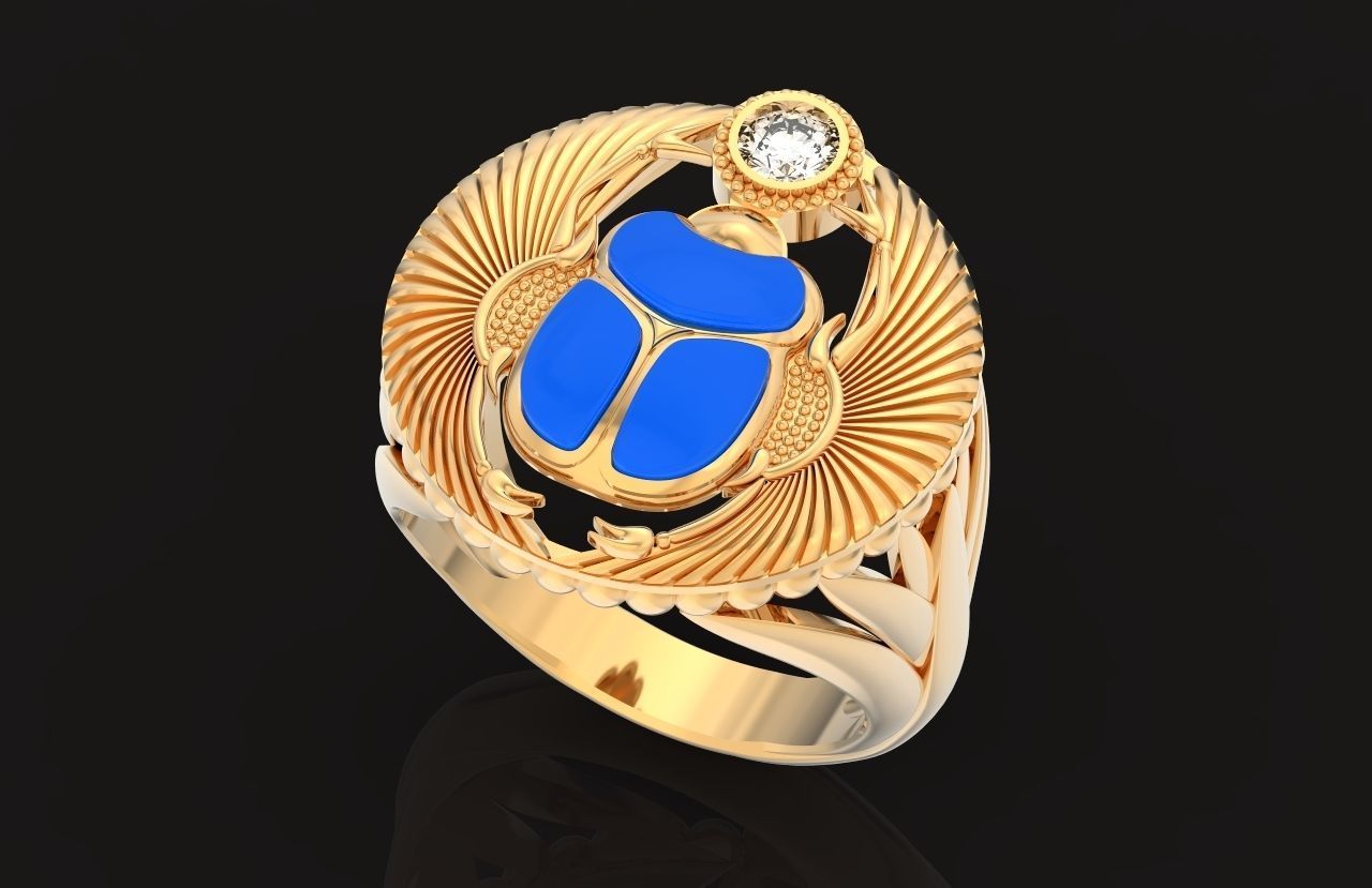 ring scarob beetle and cabochon or enamel Egiret amulet 648 3D print model_29