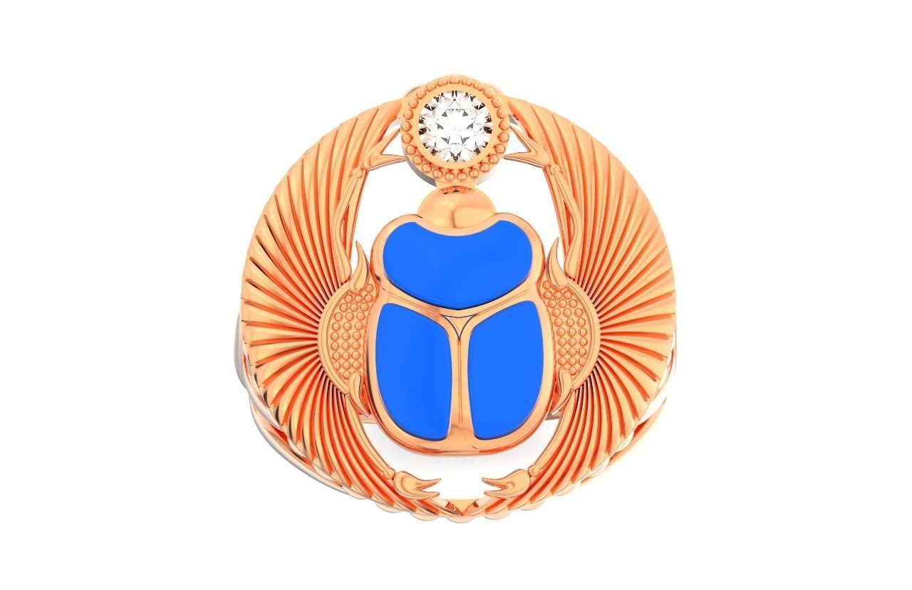 ring scarob beetle and cabochon or enamel Egiret amulet 648 3D print model_41