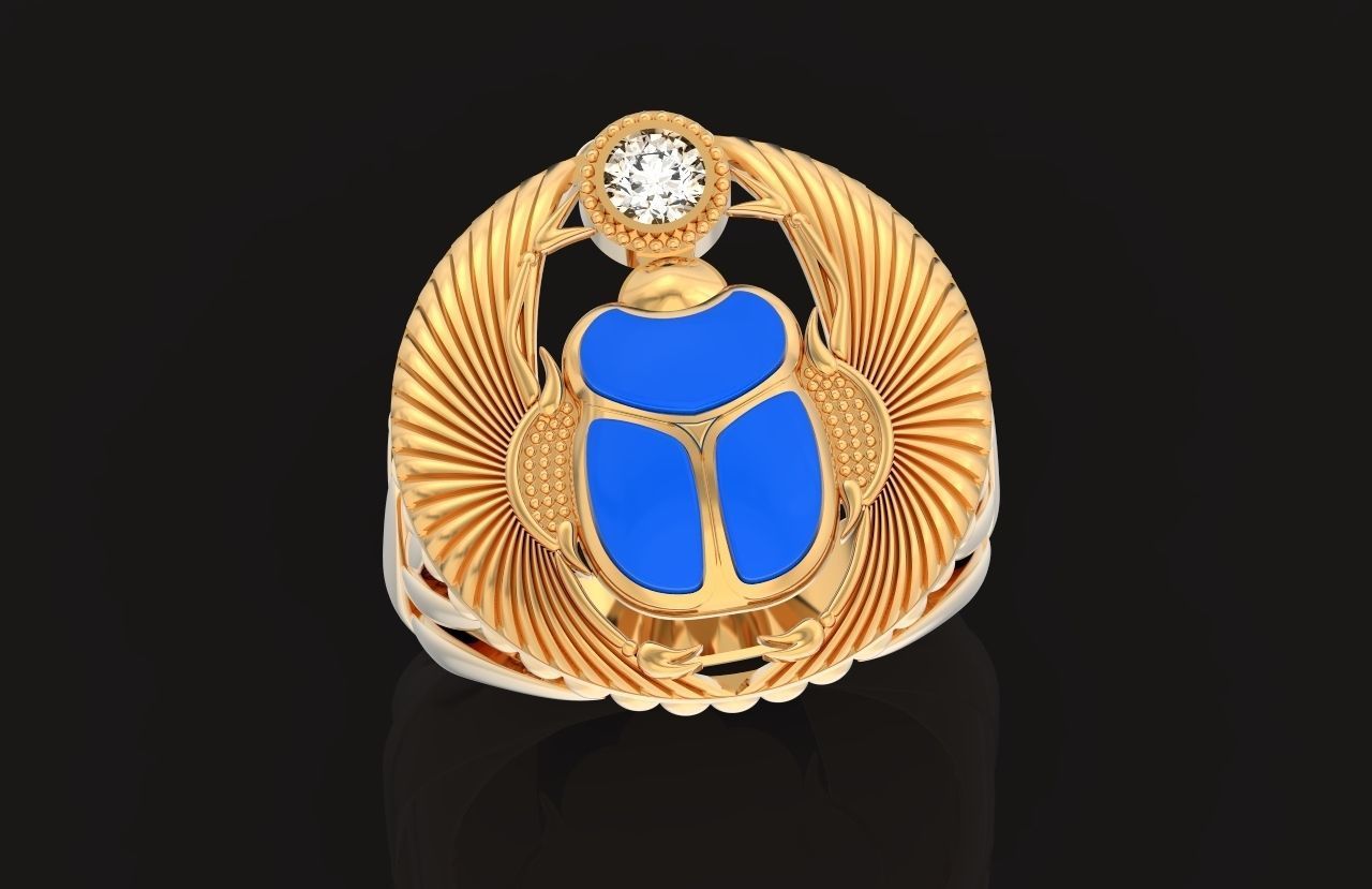 ring scarob beetle and cabochon or enamel Egiret amulet 648 3D print model_28