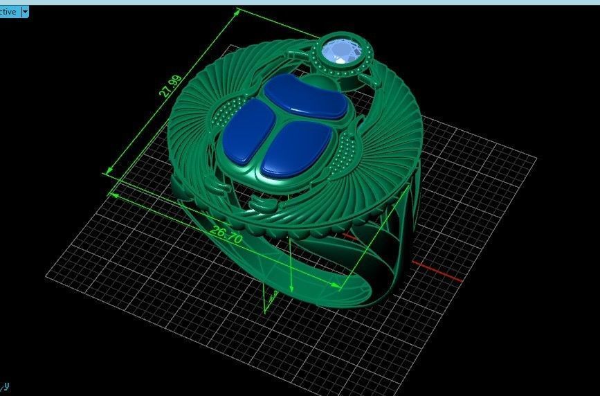 ring scarob beetle and cabochon or enamel Egiret amulet 648 3D print model_47