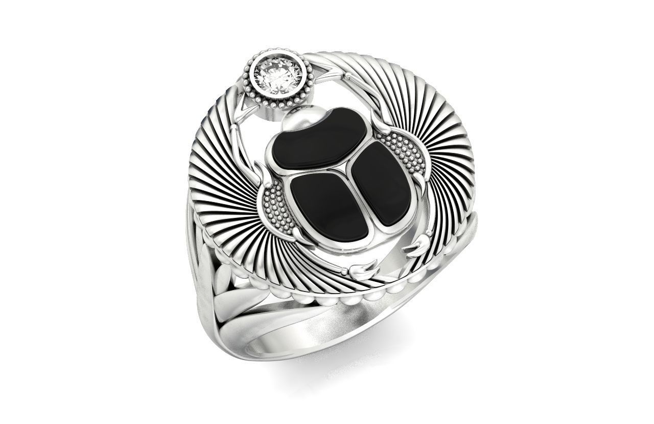 ring scarob beetle and cabochon or enamel Egiret amulet 648 3D print model_22