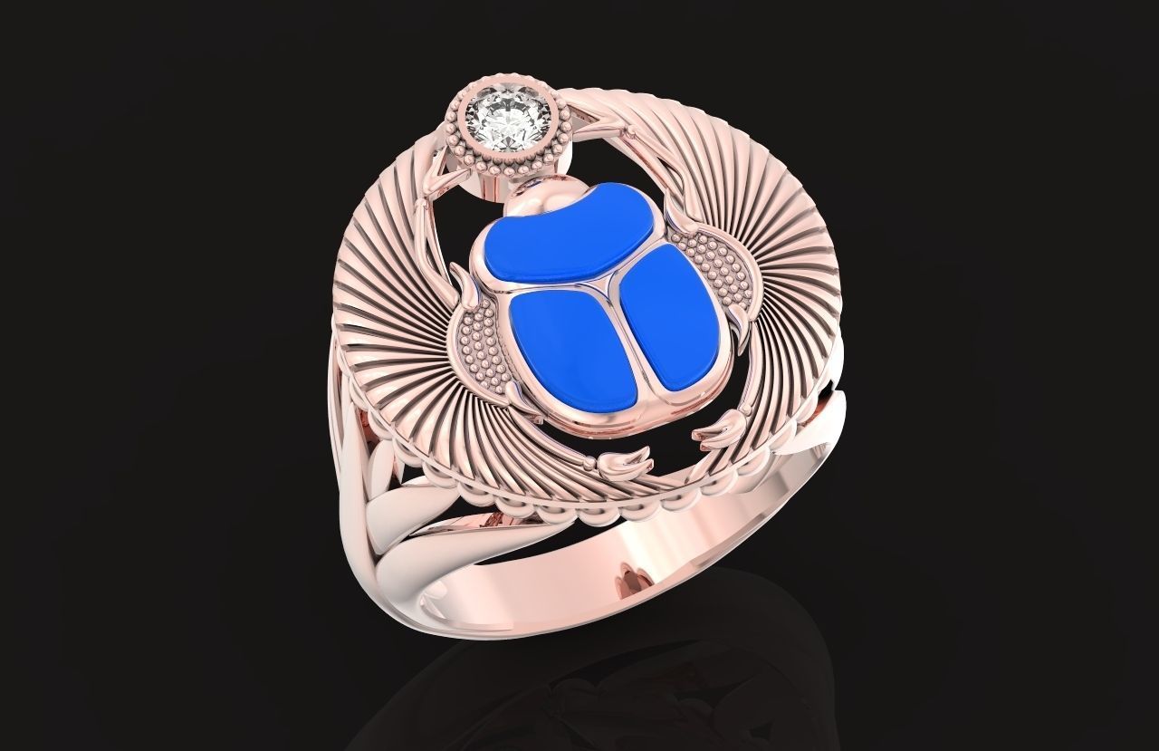 ring scarob beetle and cabochon or enamel Egiret amulet 648 3D print model_37