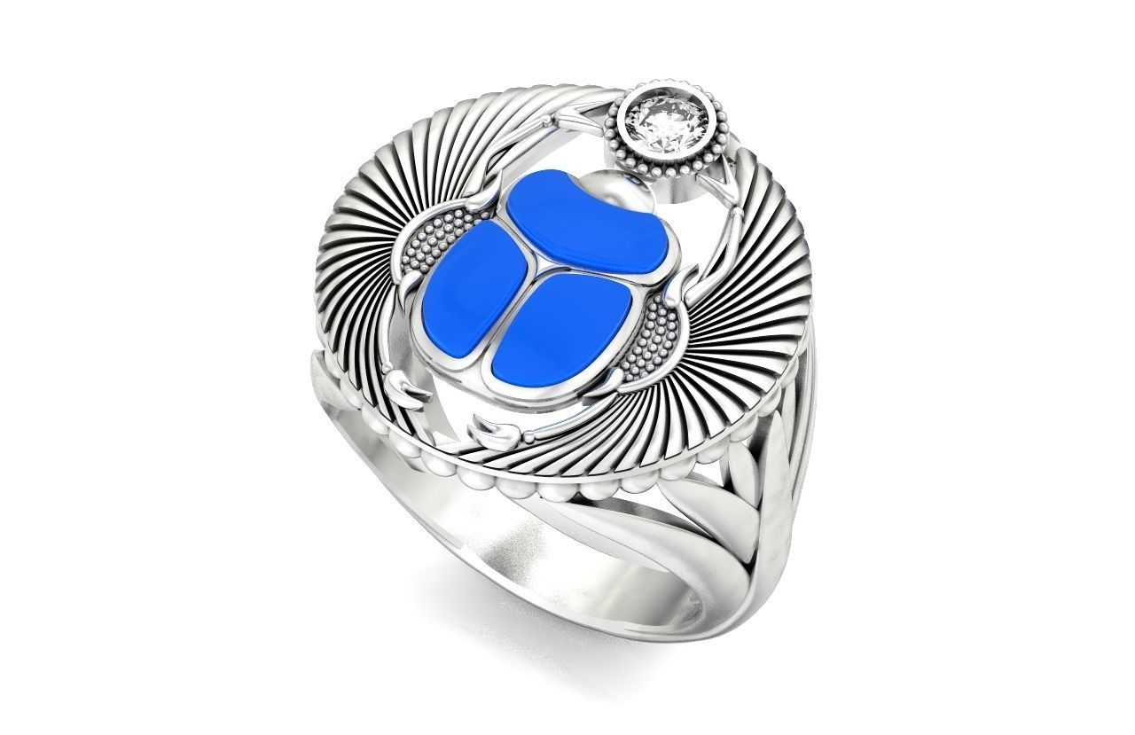ring scarob beetle and cabochon or enamel Egiret amulet 648 3D print model_19