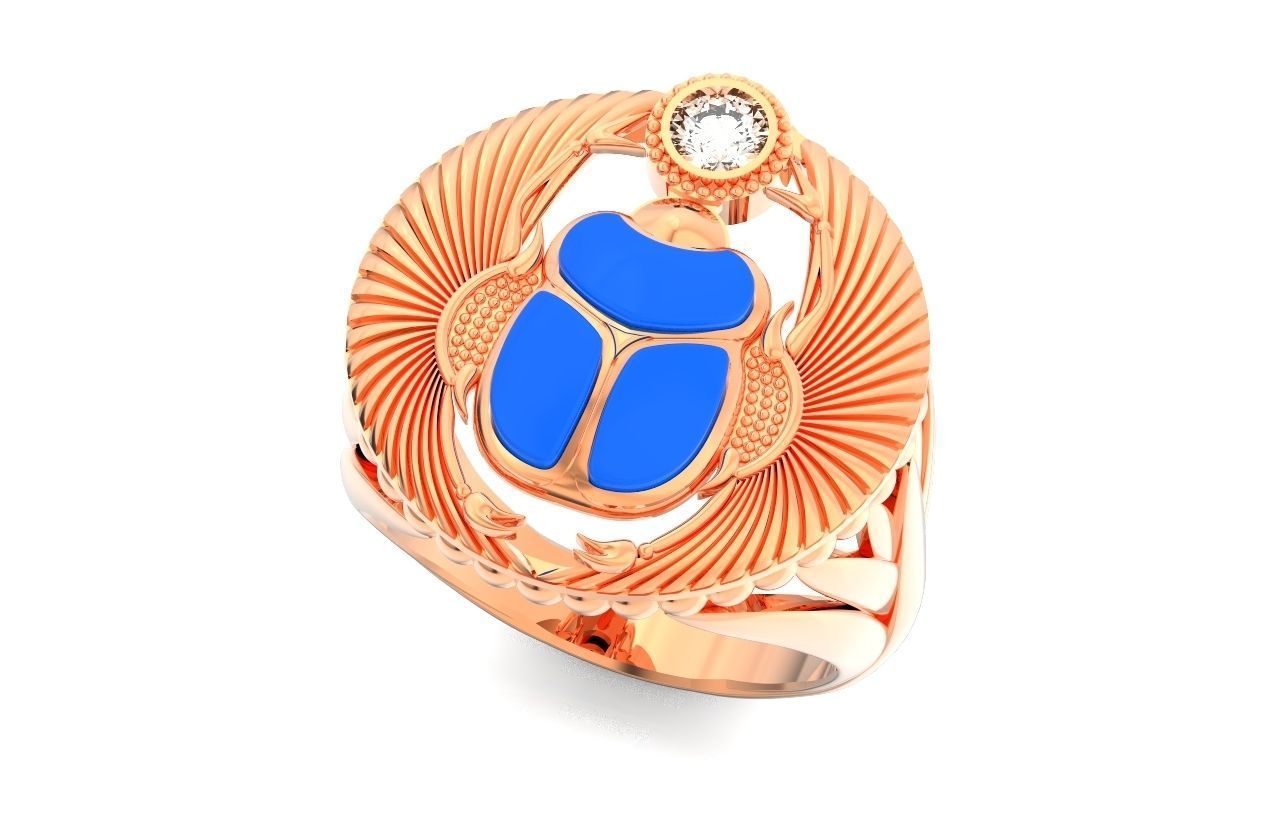 ring scarob beetle and cabochon or enamel Egiret amulet 648 3D print model_42
