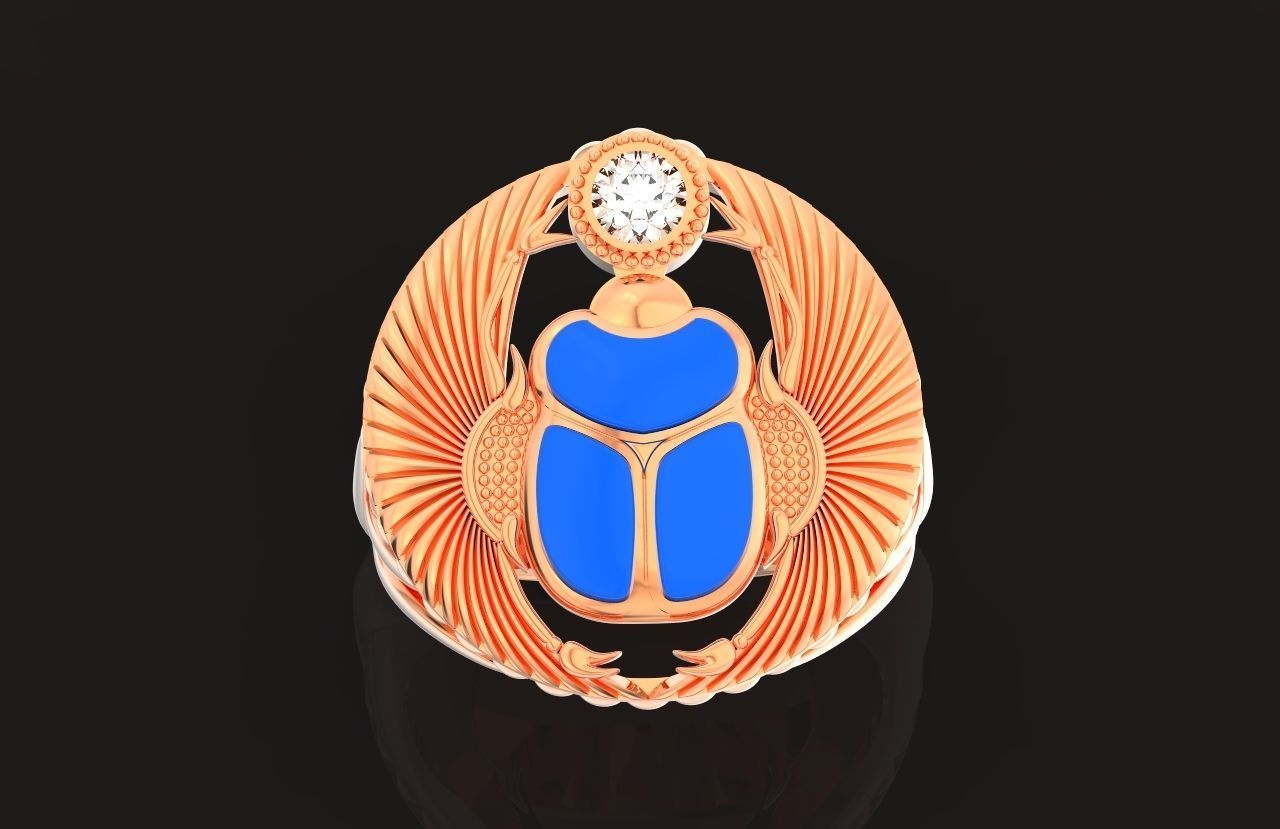 ring scarob beetle and cabochon or enamel Egiret amulet 648 3D print model_39