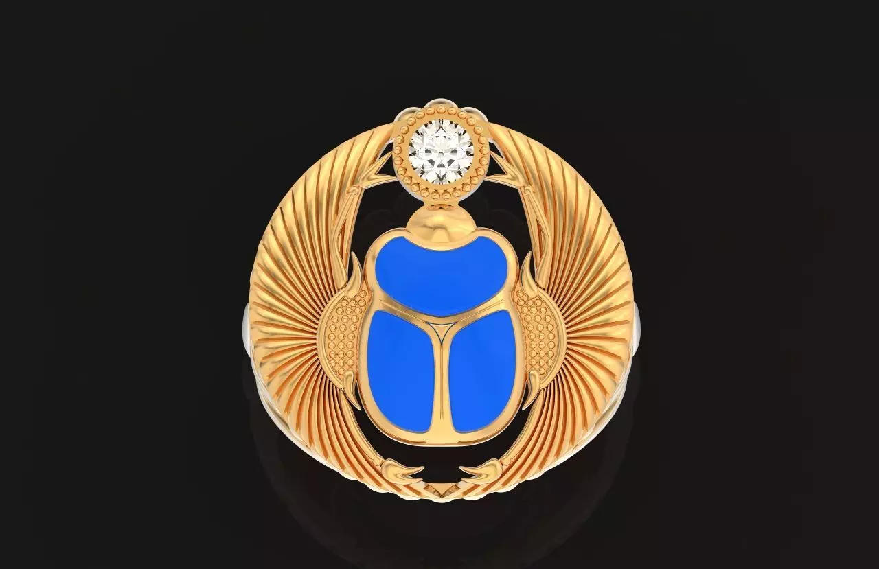 ring scarob beetle and cabochon or enamel Egiret amulet 648 3D print model_0