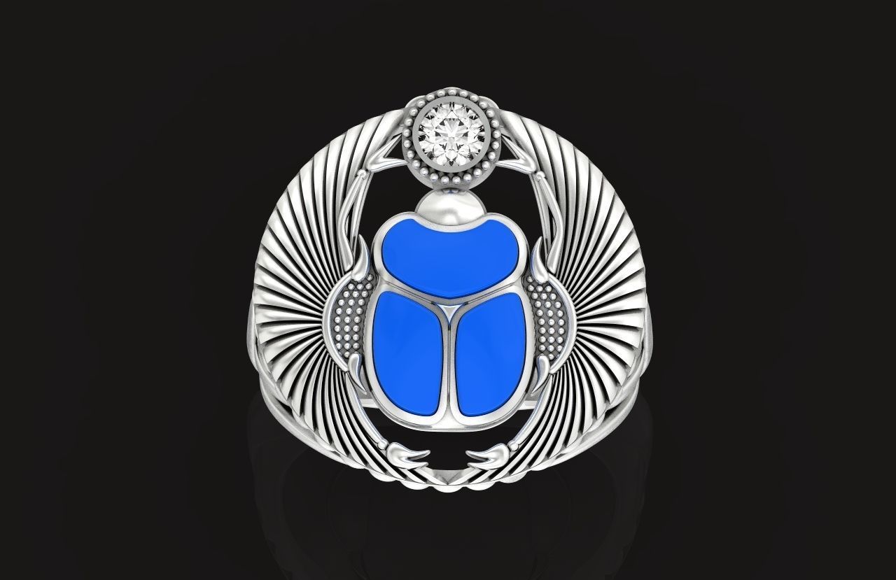 ring scarob beetle and cabochon or enamel Egiret amulet 648 3D print model_25