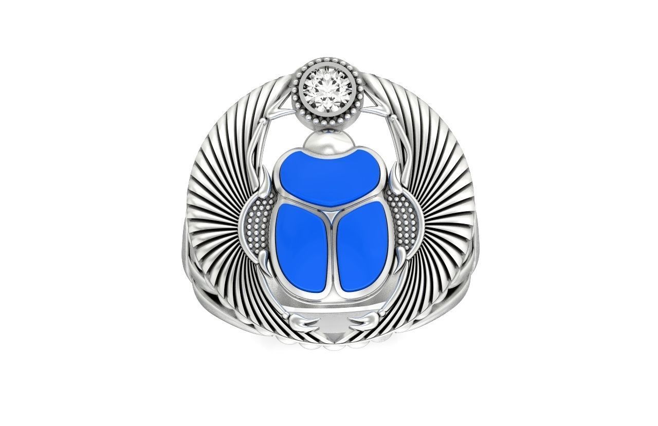 ring scarob beetle and cabochon or enamel Egiret amulet 648 3D print model_21