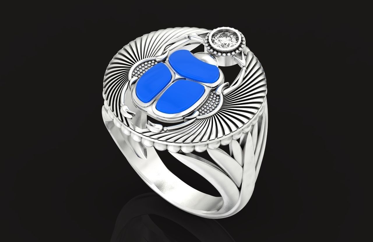 ring scarob beetle and cabochon or enamel Egiret amulet 648 3D print model_24
