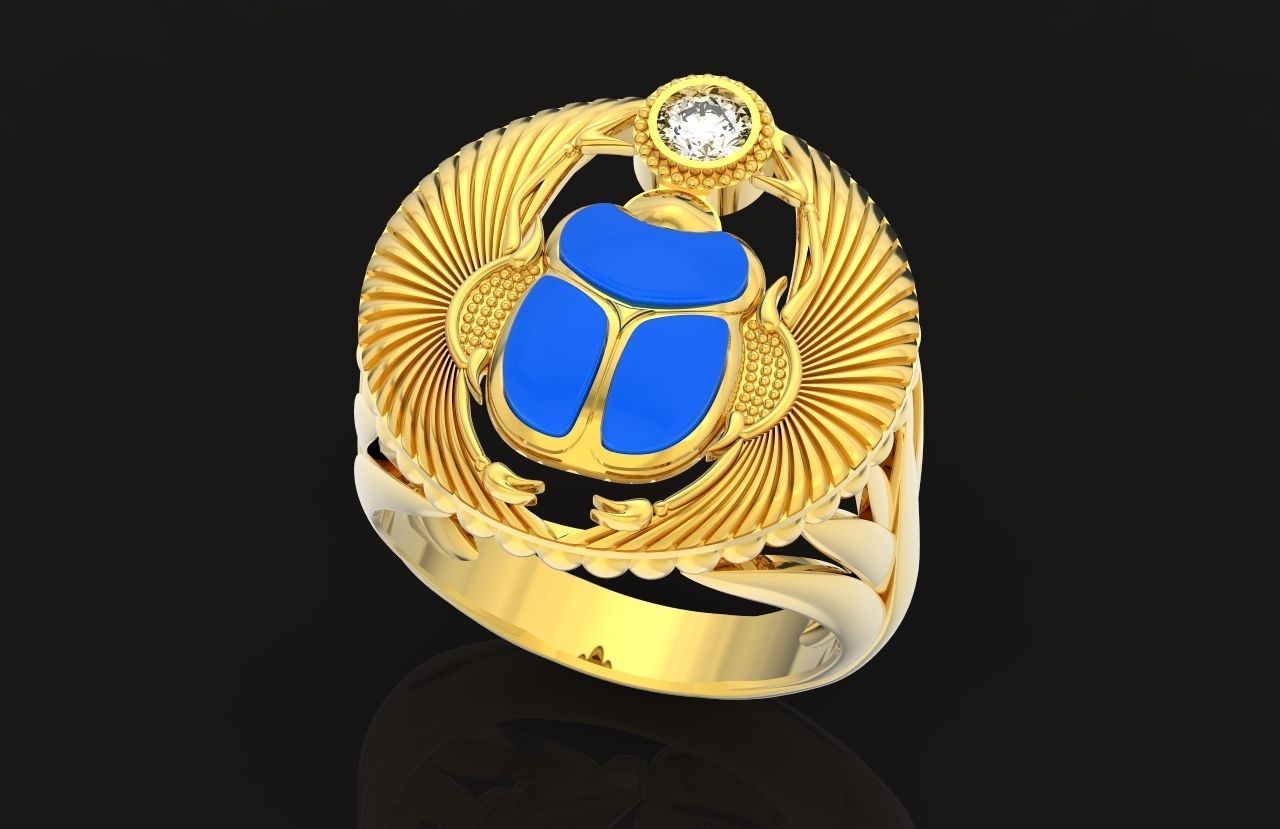 ring scarob beetle and cabochon or enamel Egiret amulet 648 3D print model_32