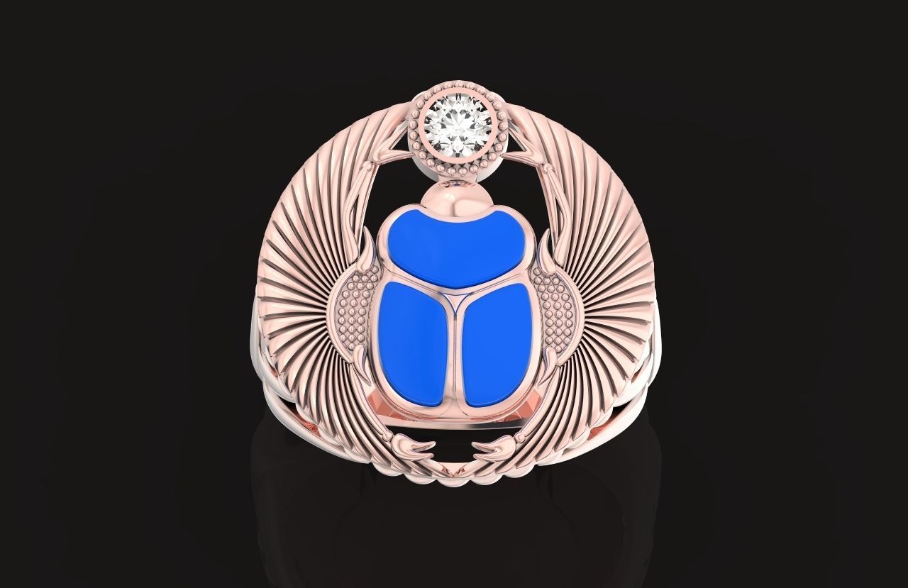 ring scarob beetle and cabochon or enamel Egiret amulet 648 3D print model_36