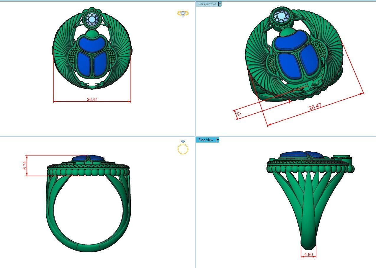 ring scarob beetle and cabochon or enamel Egiret amulet 648 3D print model_7