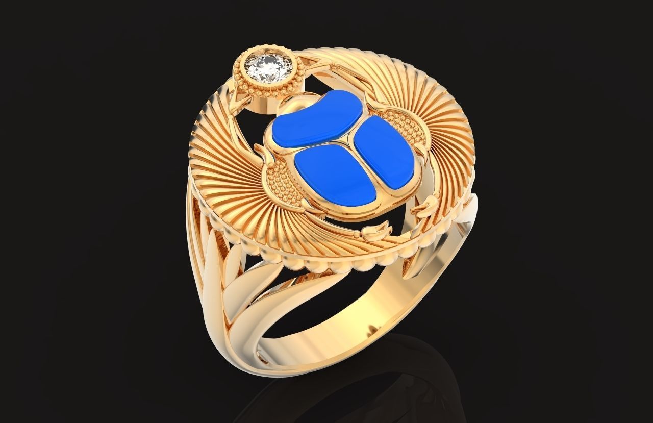 ring scarob beetle and cabochon or enamel Egiret amulet 648 3D print model_27