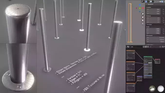 Modern Stainless Steel Barricade Bollard Low-poly 3D model