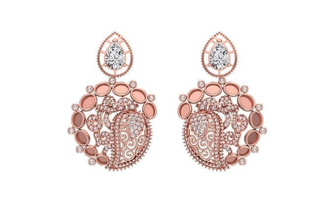 Women Drop  Earrings 3dm STL OBJ FBX Renders Details 3D print model